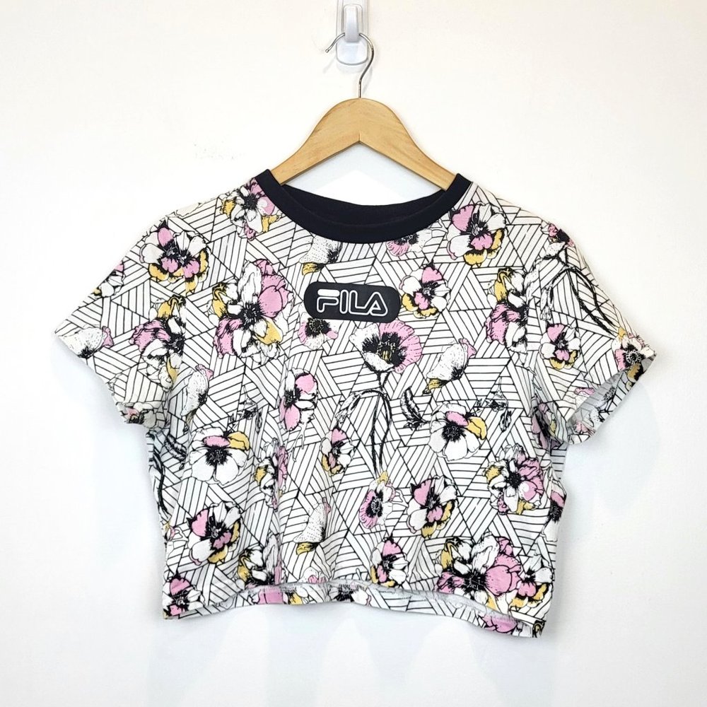 Fila White Pink Floral Crop Top, Size Medium, GUC
